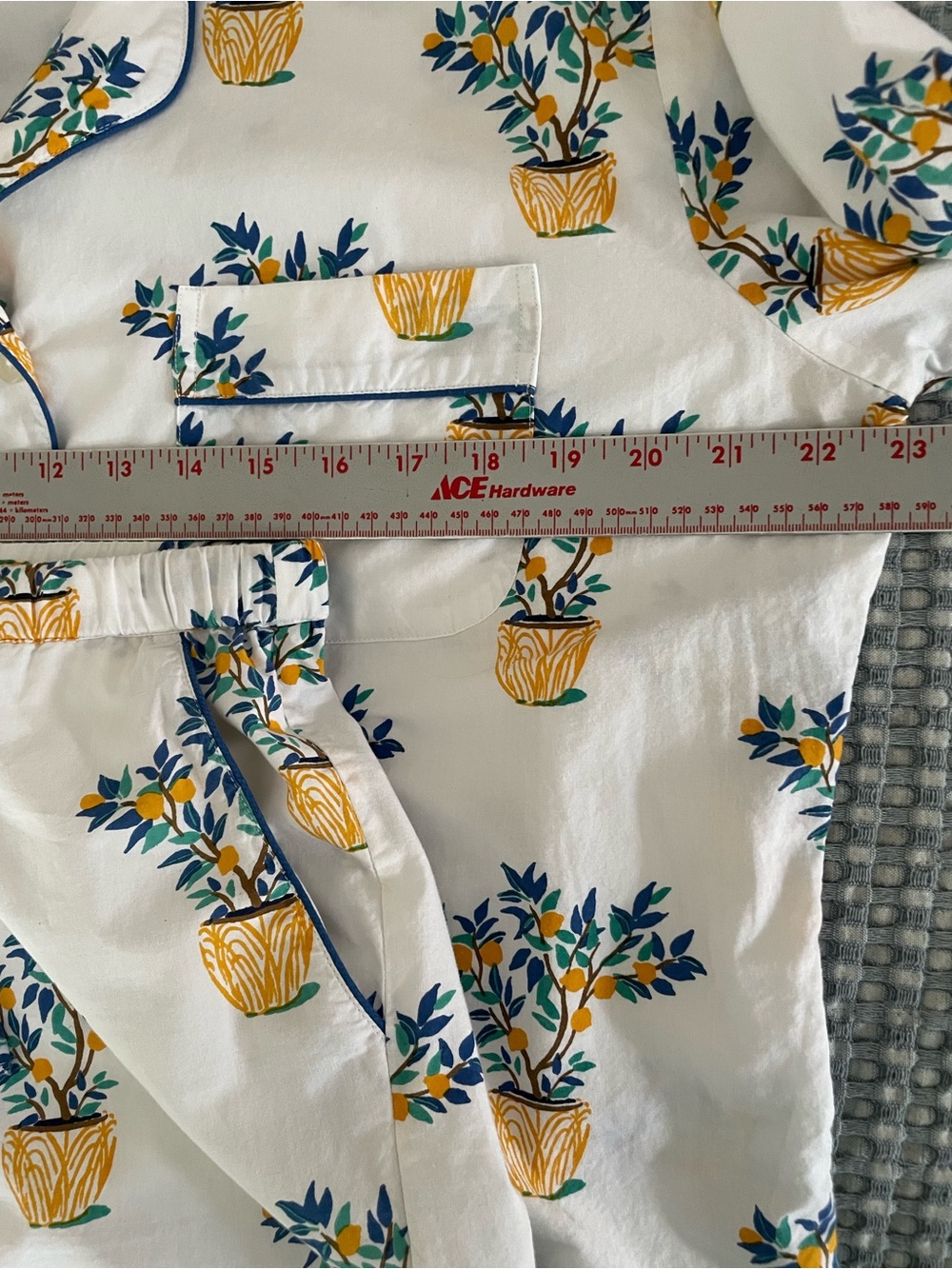 Printfesh Pajamas M Button Top Pants Lemon Tree Potted Plant Print 2 Piece SET - Picture 6 of 16